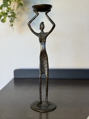 Mid Century Modern Bronze Abstract Woman Candle Holder Giacometti Type Sculpture