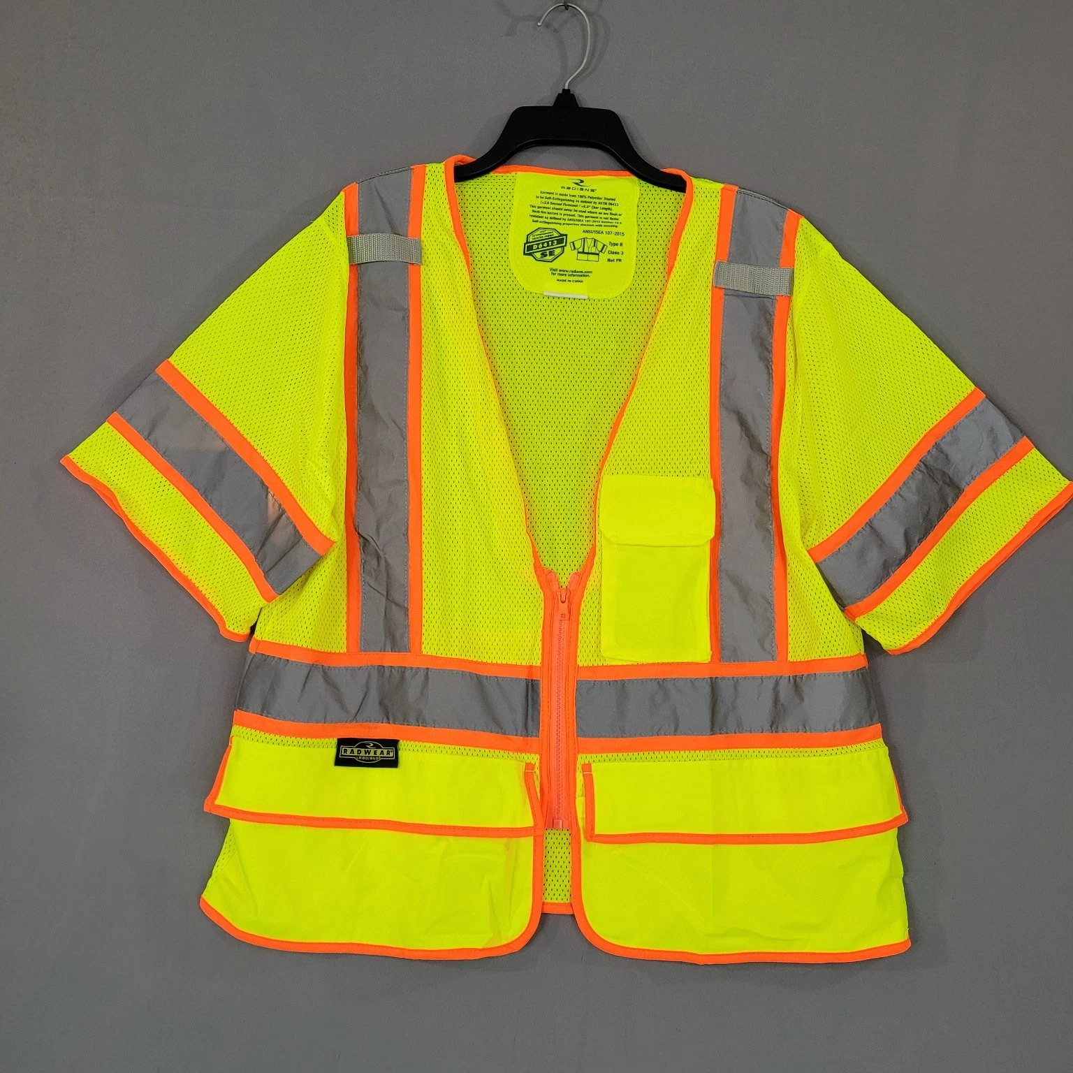 Radwear Men's Hi-Vis Yellow Safety Vest L Reflective Class 3 Ansi Workwear image 1