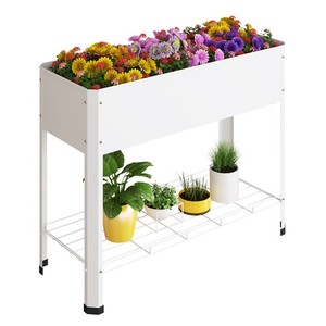 Metal Raised Garden Bed Outdoor Planter Box for Vegetables Flowers w/Shelf
