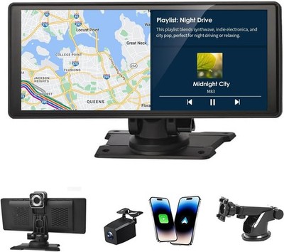 10.26'' Wireless Carplay Screen for Car with 4K Dash Cam & 1080P Backup Camer...