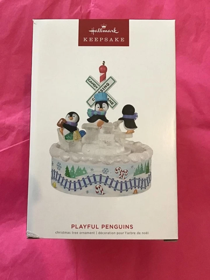 Hallmark Keepsake Ornament 2022 Playful Penguins Railroad Train carousel magic