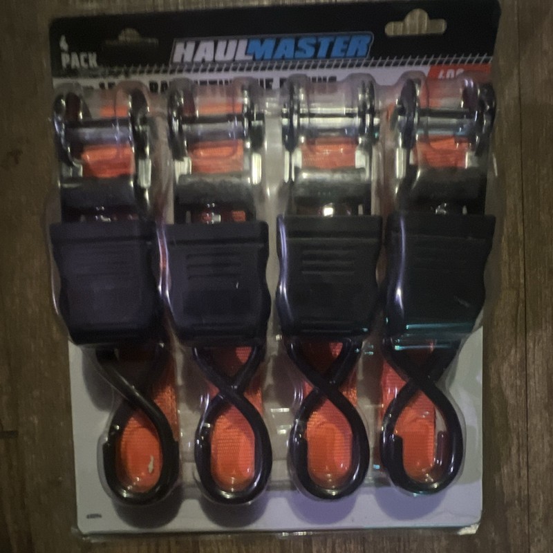 Haul-Master 1in x 15ft Ratcheting Tie Down Straps 4 Pack 400lb S-Hook