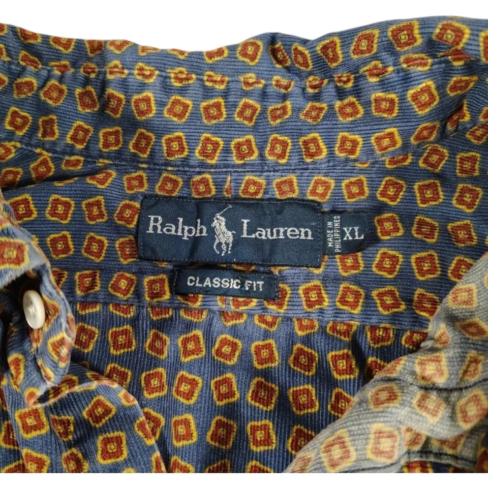 Camisa De Colección *Rara* Ralph Lauren Pana Diseño Tribal Africano Safari Azul Rojo XL Foto 2 de 4