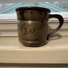 Silverplate Baby Cup with Handle Engraved 'BABY' Antique