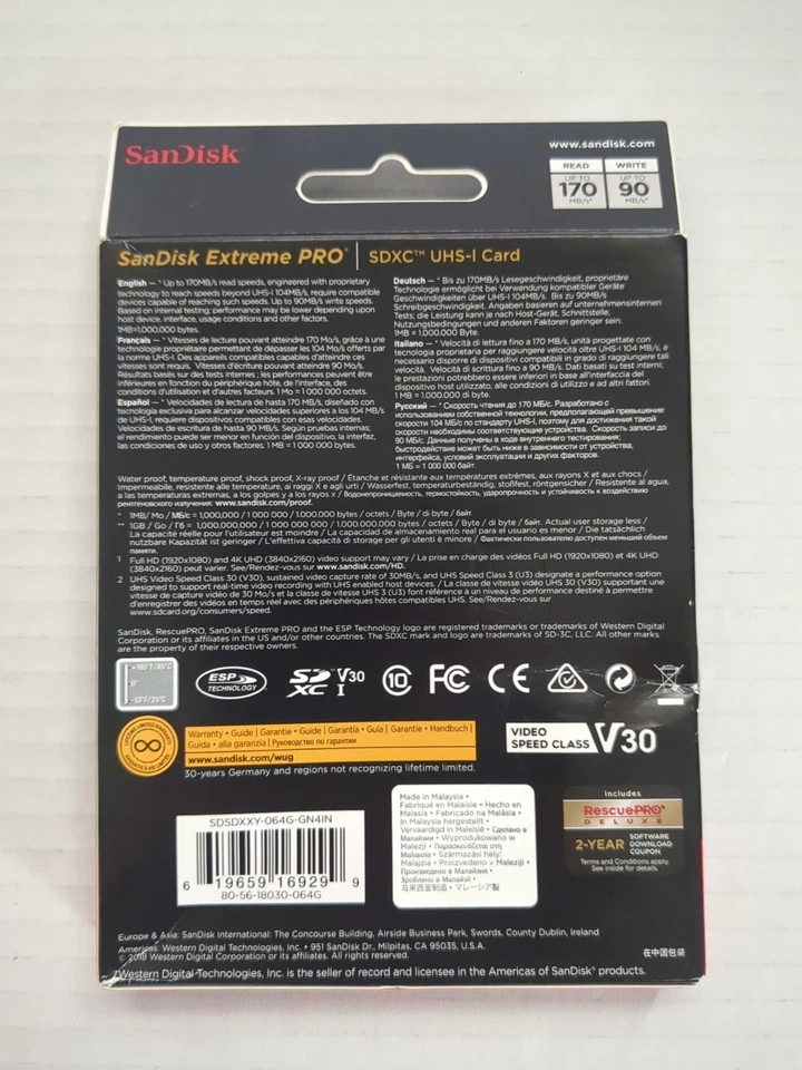 SanDisk 64GB Extreme PRO SDXC UHS-I Memory Card - C10, U3, V30, 4K UHD, SD Card - Image 2 of 2