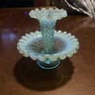Gorgeous FENTON Art glass MINI Green Opalescent DIAMOND & LACE EPERGNE    EXC!