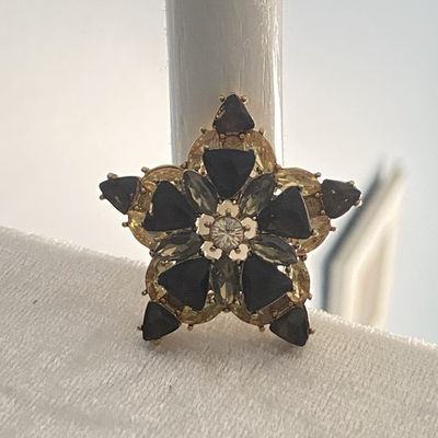#ad North Star Brooch Gold Tone Metal Smokey Gray and Yellow Crystal Rhinestones $29.78
