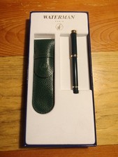Waterman of Paris Ballpoint Pen in Green w/Gold  Leather Case w/ Box VINTAGE 