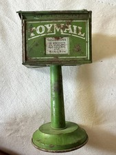 Vintage Toy mail Green Litho Tin Toy Mailbox with Mini Post Cards Hullco Toys