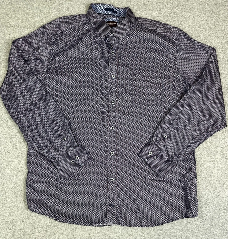 Johnston & Murphy Shirt Mens 2XL Blue Red Geometric Button Down Long Sleeve - Image 2 of 4