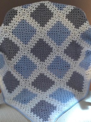 Personalized Baby Blanket. Hand Crochet Baby Blanket. Blue & Gray Baby Boy