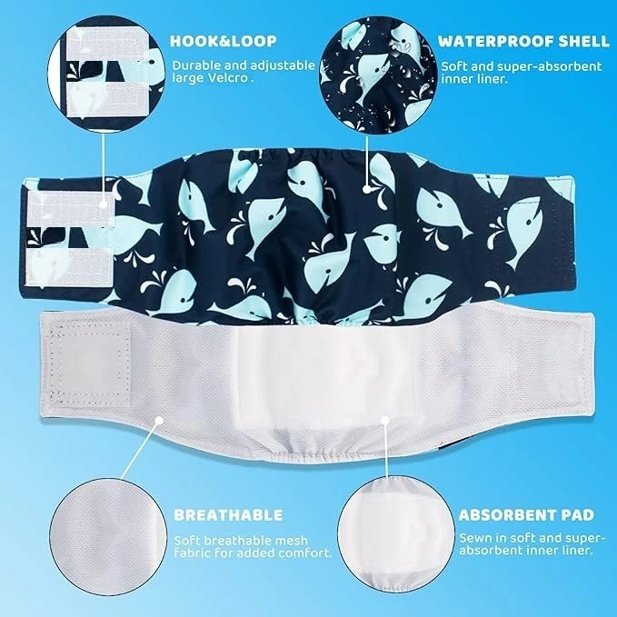 3PK Envolturas Lavables Reutilizables para Perros Machos, Banda para el Vientre para Pañales para Perros Machos Foto 2 de 4