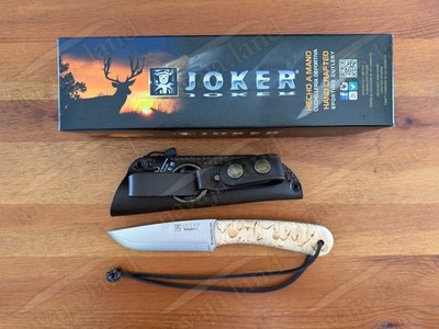 Joker Montañero Fixed Knife 4.3'' Sandvik 14C28N Steel Curly Birch Handle Spain