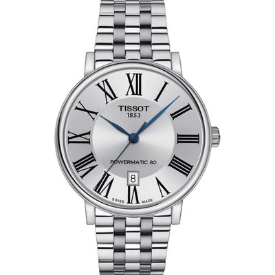 Tissot Silver Mens Analogue Watch Carson Premium Powermatic 80 T1224071103300