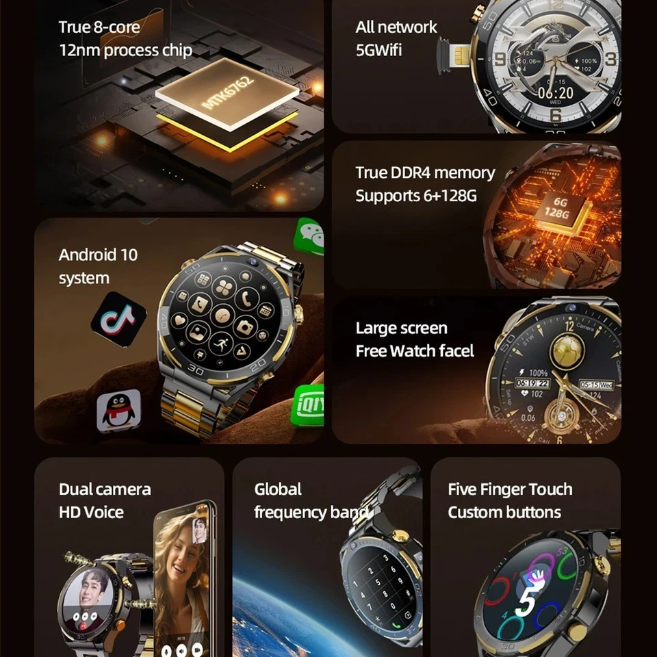 T7 4G LTE Smartwatch Android 10 6GB+128GB Dualkamera 800mAh Herzfrequenzmonitor - Bild 2 von 4