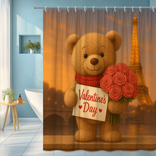 Cute Valentine's Day Bear Shower Curtain - Soft Fabric Decor