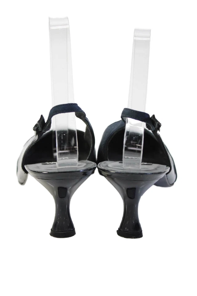 Stuart Weitzman Womens Pointed Toe Slingback Kitten Heels Navy Size 8 - Image 3 of 4