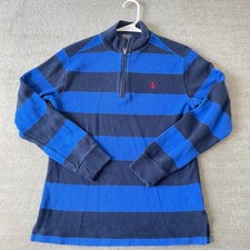 Polo Ralph Lauren Sweater Kids L 14-16 Blue Striped 1/4 Zip Mock Neck Preppy