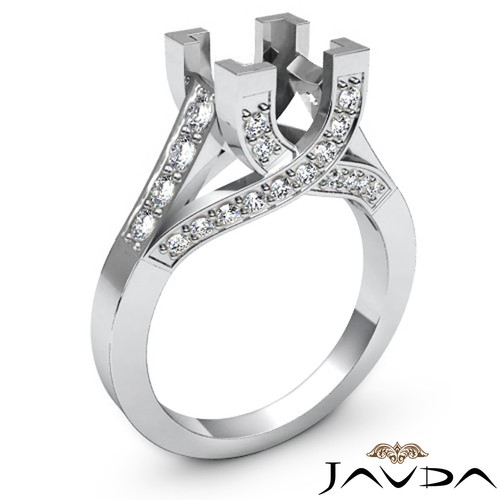 Pave Set Diamond Engagement Ring 14k White Gold Princess Cut Semi Mount 0.80Ctw - Picture 2 of 6