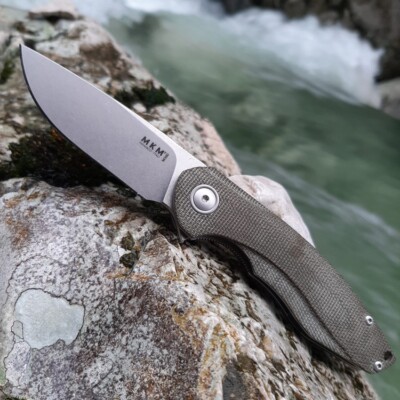 MKM-Maniago Knife Makers Folding Knife 3'' M390 Steel Blade Green Canvas Micarta