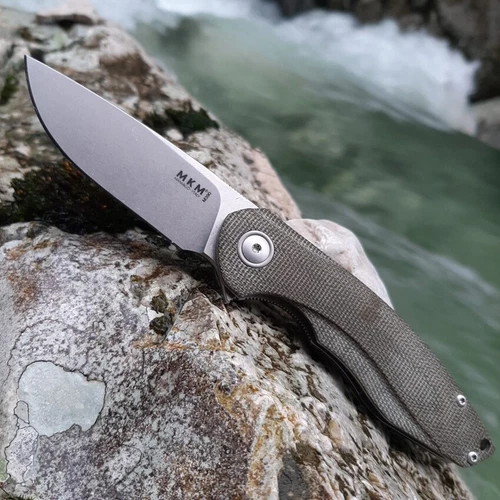 MKM-Maniago Knife Makers Folding Knife 3" M390 Steel Blade Green Canvas Micarta