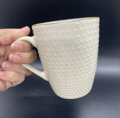 Set of 2 Elama Mellow Beige Powder Blue Design Stoneware 12 oz. Mugs Bumps 3D