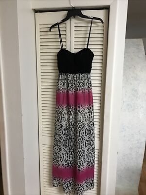 Women's Size L Pink/Black/Cream Aztec Print Strap Boho Maxi Dress | eBay