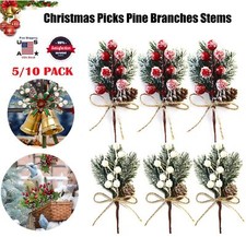10  Christmas Berries Pine Cones Artificial Pine Picks with Snowflakes Holly USA