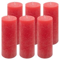 6Er Set Rustik-Kerze Rot HöHe 20 Cm Ø 7,5 Cm Lange Brenndauer Rund-Kerze Deko