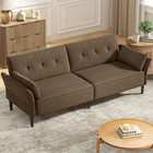 89” Futon Sofa Bed, Velvet Fabric Comfy Futon Couch Bed with 2 Square Pillows, C