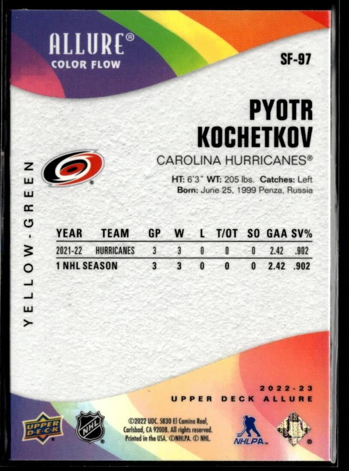 2022-23 Upper Deck Allure yellow green Pyotr Kochetkov #SF-97 - Image 2 of 2