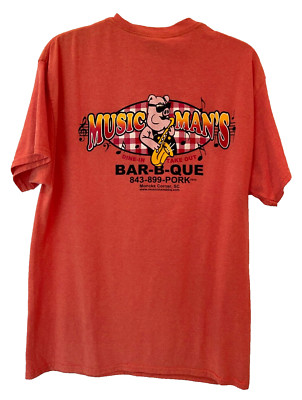 GILDAN HEAVY COTTON TEARAWAY MUSIC MAN' BAR-B-QUE'' ORANGE SHORT SLEEVE T-SHIRT-L