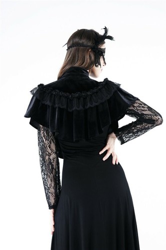 DARK IN LOVE Black velvet Vintage Gothic Victorian Lace Cape Women Shrug Coat - Picture 11 of 24