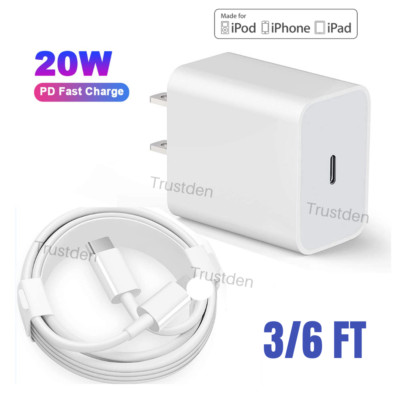 For iPhone 13/12/11Pro Max/8 PD 20W Fast Charger USB-C Wall Adapter Type C Cable