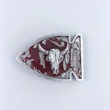 Vintage Red Enamel Arrowhead Bull Belt Buckle Boucle de ceinture