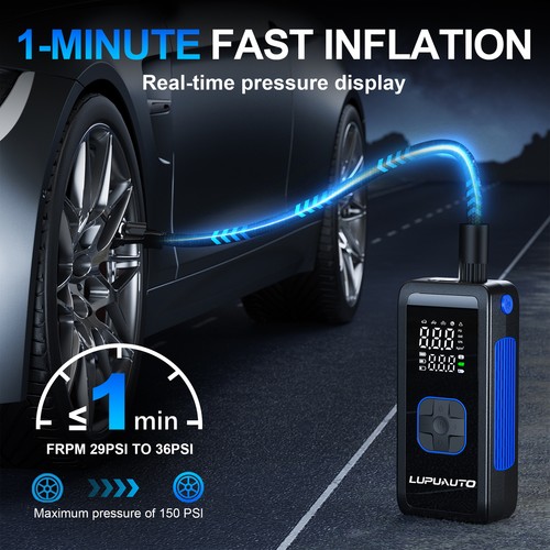 150 PSI Air Compressor Tire Inflator Fits Car Moto Bike Tires Air Pump Cordless - Picture 6 of 11