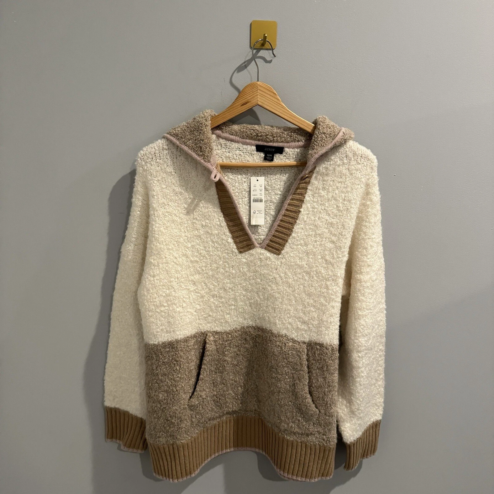 OFF WHITE *NUOVO CON ETICHETTE* J. Felpa con cappuccio maglione Crew Colorblock in moka avorio taglia S M