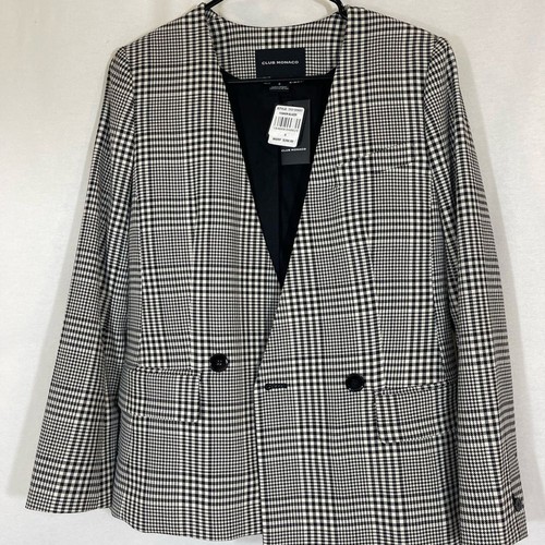 NWT Club Monaco Old Money Classy Plaid Fall Blazer Double Breasted Collarless 0 - Picture 4 of 9