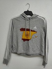 Adidas Women's Essentials 3-Stripes Cropped Hoodie, Color Gray Size XS
