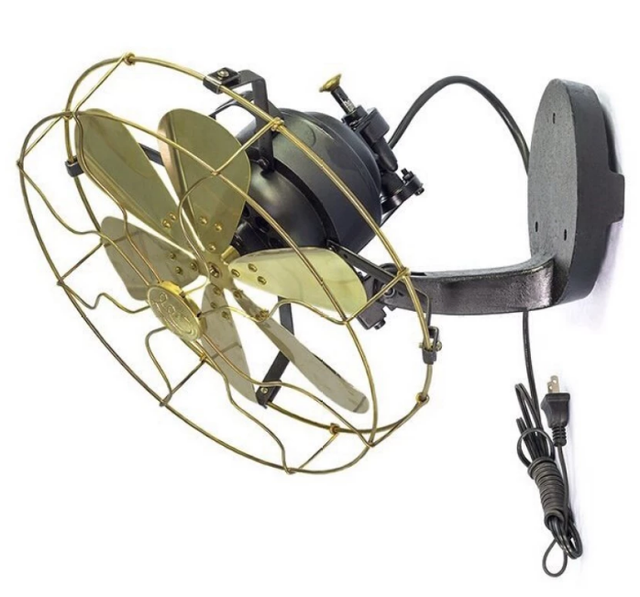 14" Blades Brass Wall Mount Fan Oscillating Work 3 Speed Vintage