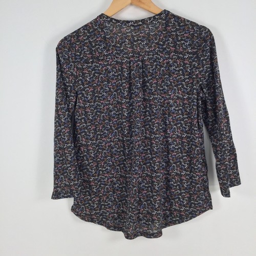 H&M womens blouse top size S black geometric 3/4 sleeve Vneck 040354 - Picture 5 of 9