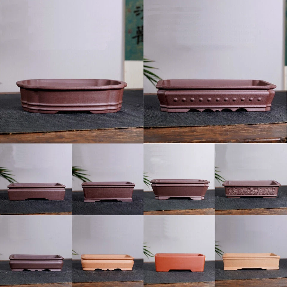 7-12" Large Rectangular Bonsai Pot Traditional Chinese Unglazed Purple Sand Pots - Image 3 of 4