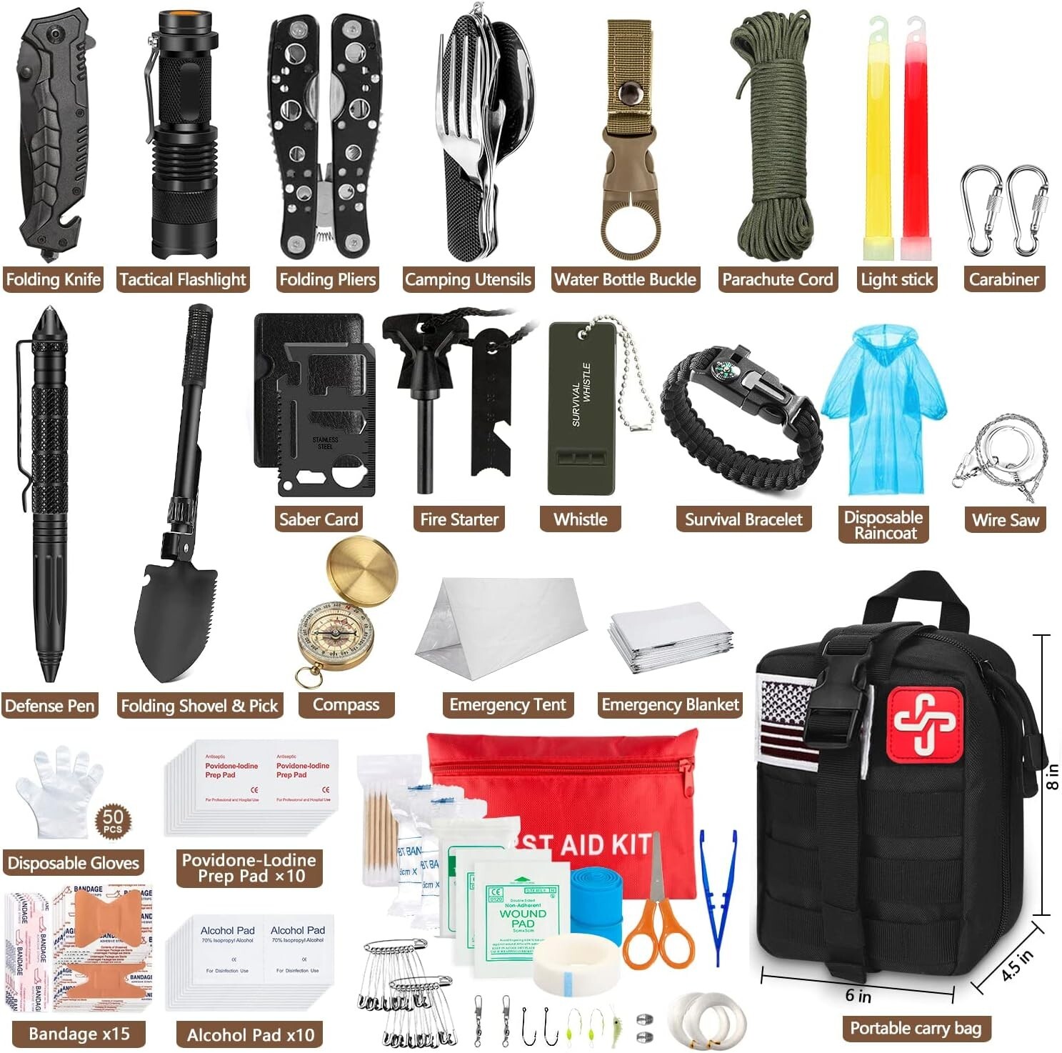 Lightweight 238-Pc Emergency Kit with First Aid & Tactical Gear for Outdoors