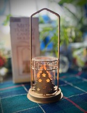 New-Metal Gold-Tone Christmas Tree Clear Glass Votive Candle Holder 9 In