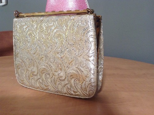 Vintage 60s Nicholas Reich Brocade Gold Silver Purse Handbag Chain Handle Retro - Picture 12 of 12