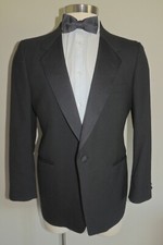 MEN'S AFTER SIX FOUR SEASONS BLACK WOOL BLEND 1 BUTTON TUXEDO COAT W/TIE 41S