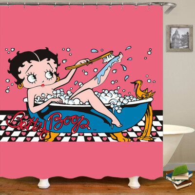 Betty Boop Waterproof Shower Curtain Set Extra Long Bathtub Decor Curtain  W/Hook