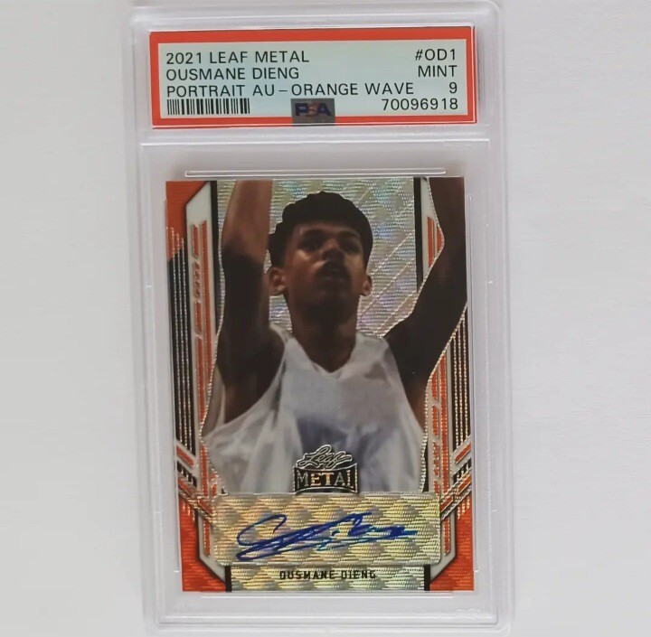 PSA 9 - OUSMANE DIENG #d 3/5 Auto 2021 Leaf Metal Portrait Autograph ORANGE WAVE