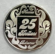 Paradise Island Casino Bahamas 25 Dollar Sterling Silver Gaming Coin Token