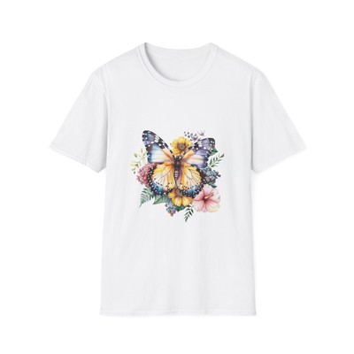 Unisex Softstyle T-Shirt - Flowers With Winged Critters 13 - Butterfly